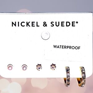 Nickel & Suede Women’s 3-Pair Earring Set — Gold and Pearl